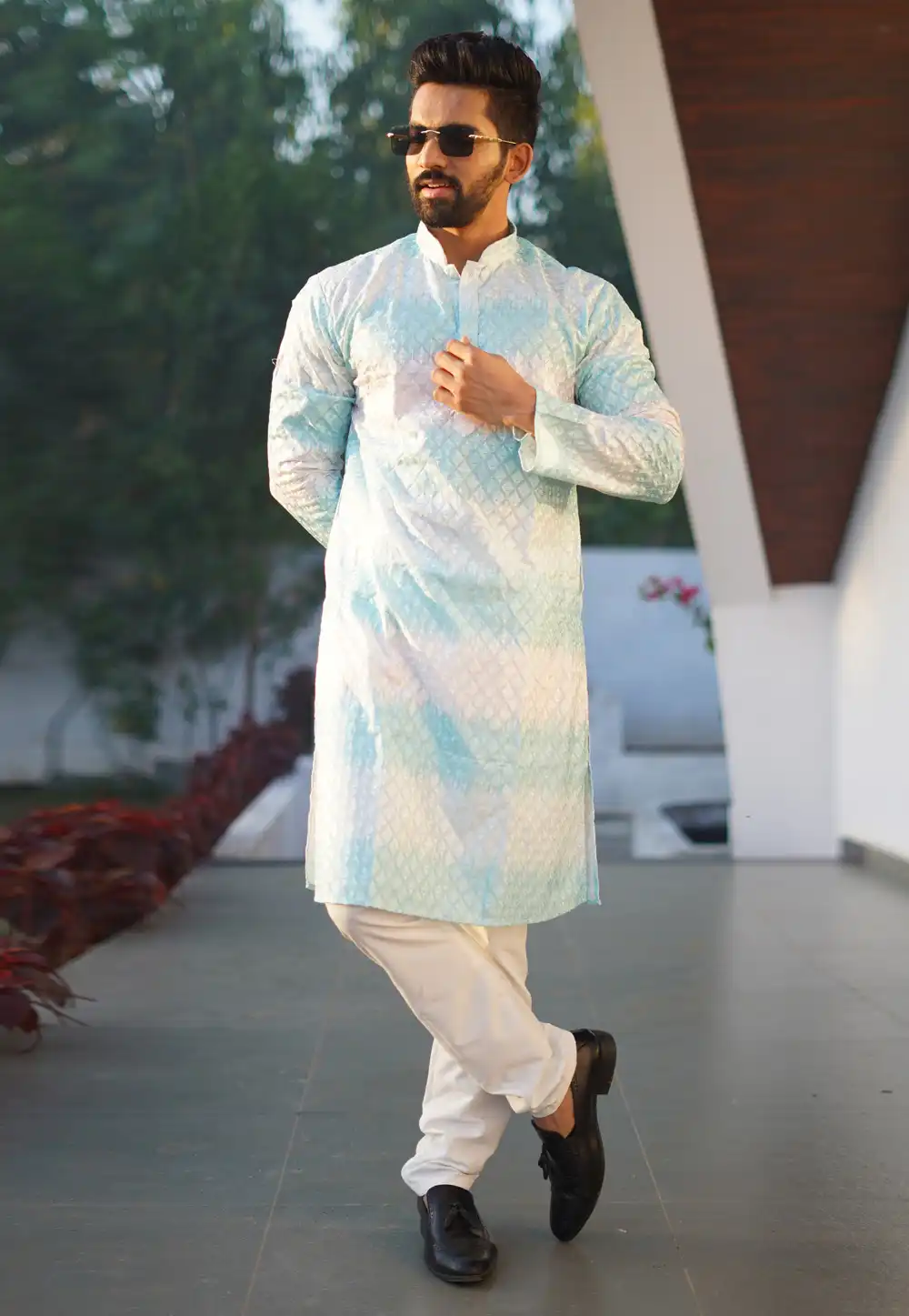 Sky Blue Cotton Kurta Pajama 293401