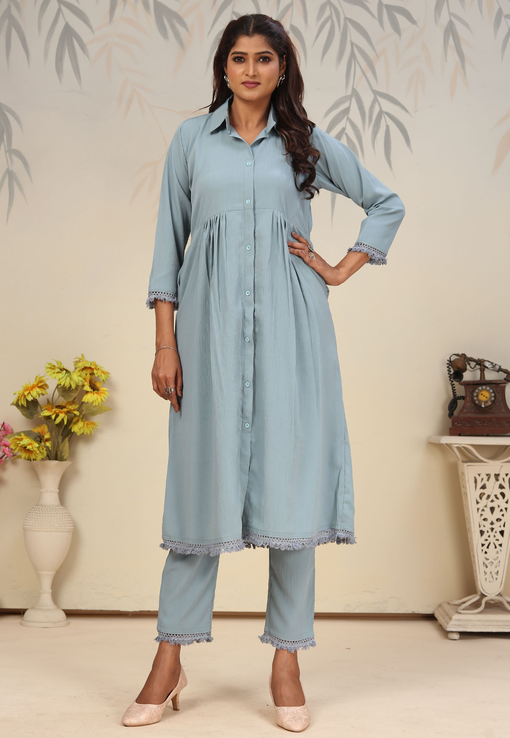 Sky Blue Cotton Kurta Set With Pant 310531