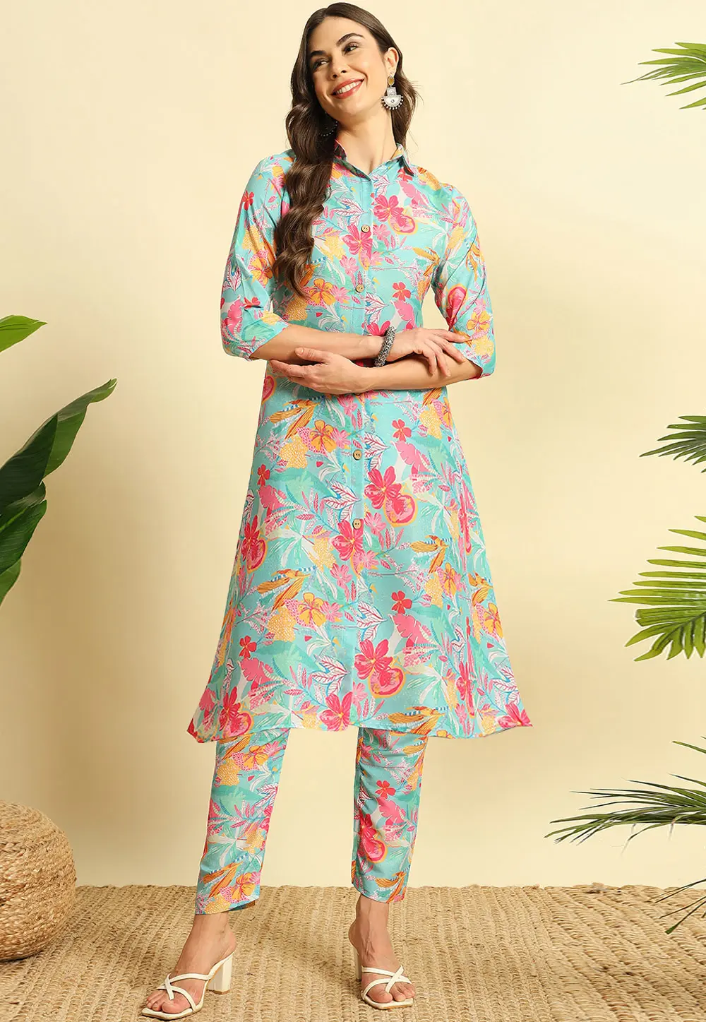 Sky Blue Cotton Kurta Set With Pent 301382