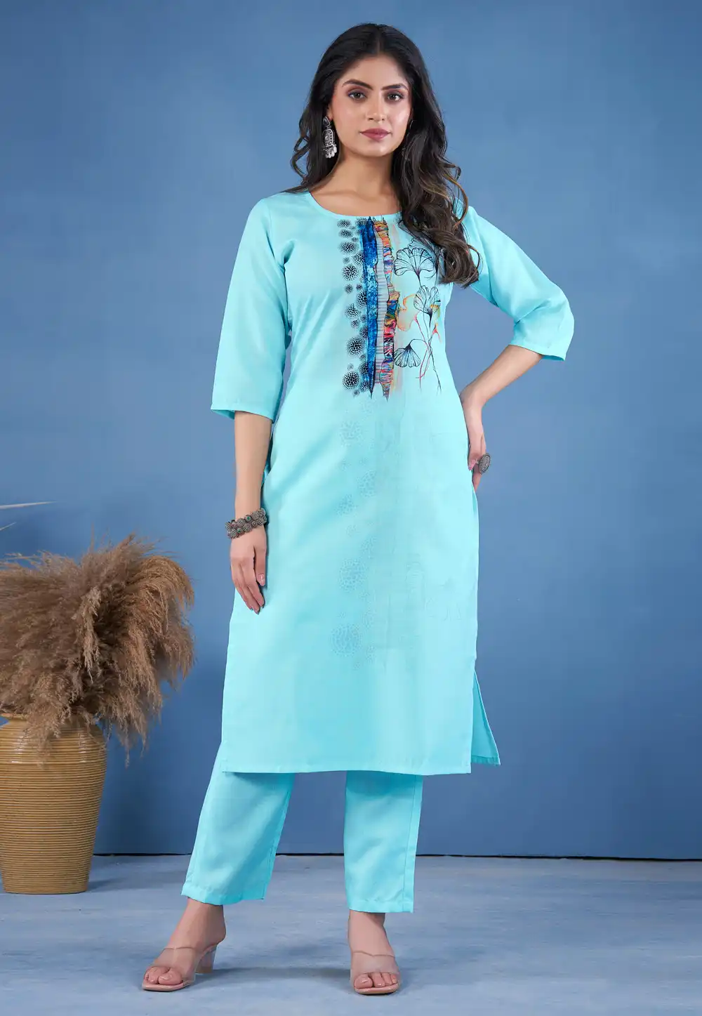 Sky Blue Cotton Kurta Set With Pent 291029