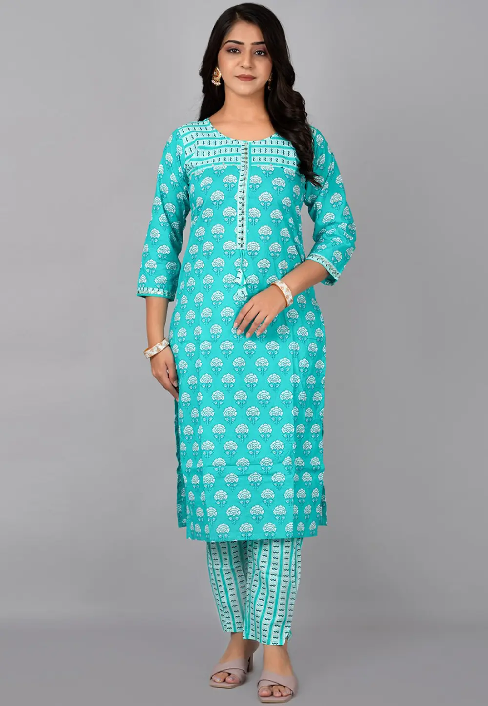 Sky Blue Cotton Kurta Set With Pent 302757