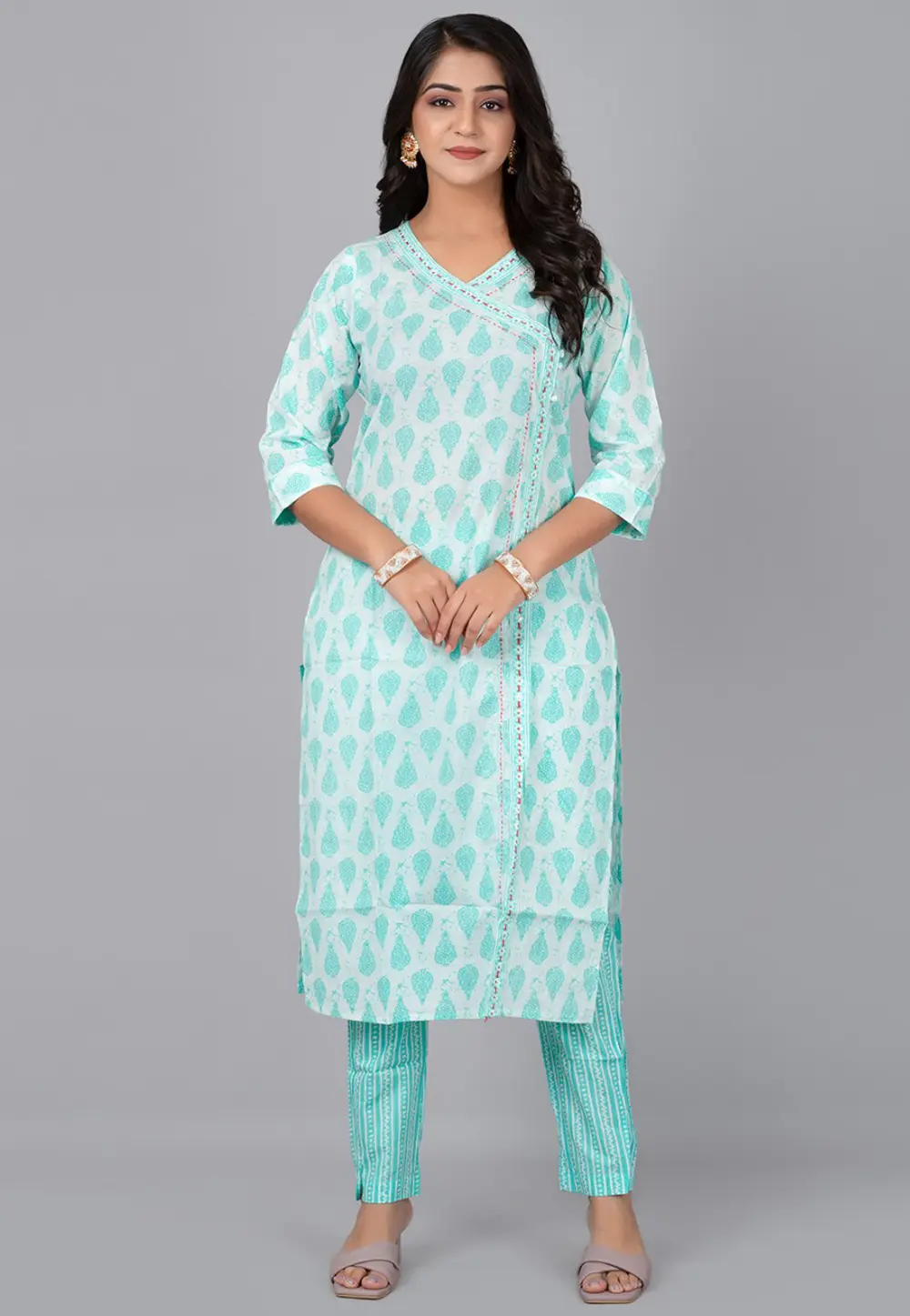 Sky Blue Cotton Kurta Set With Pent 302762