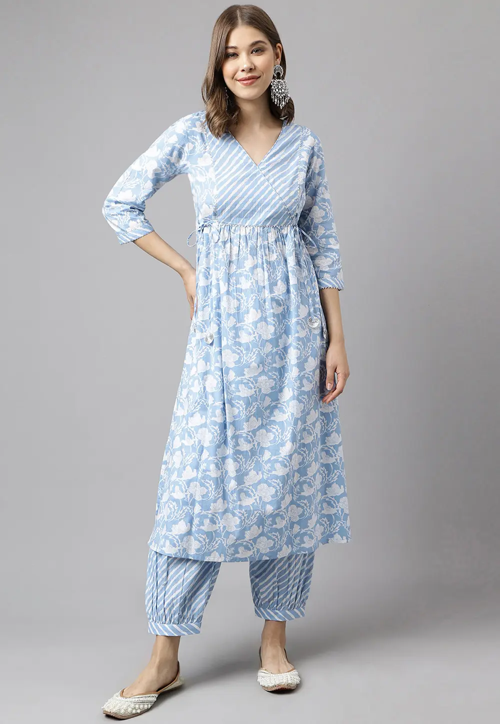 Sky Blue Cotton Kurta Set With Pent 301653