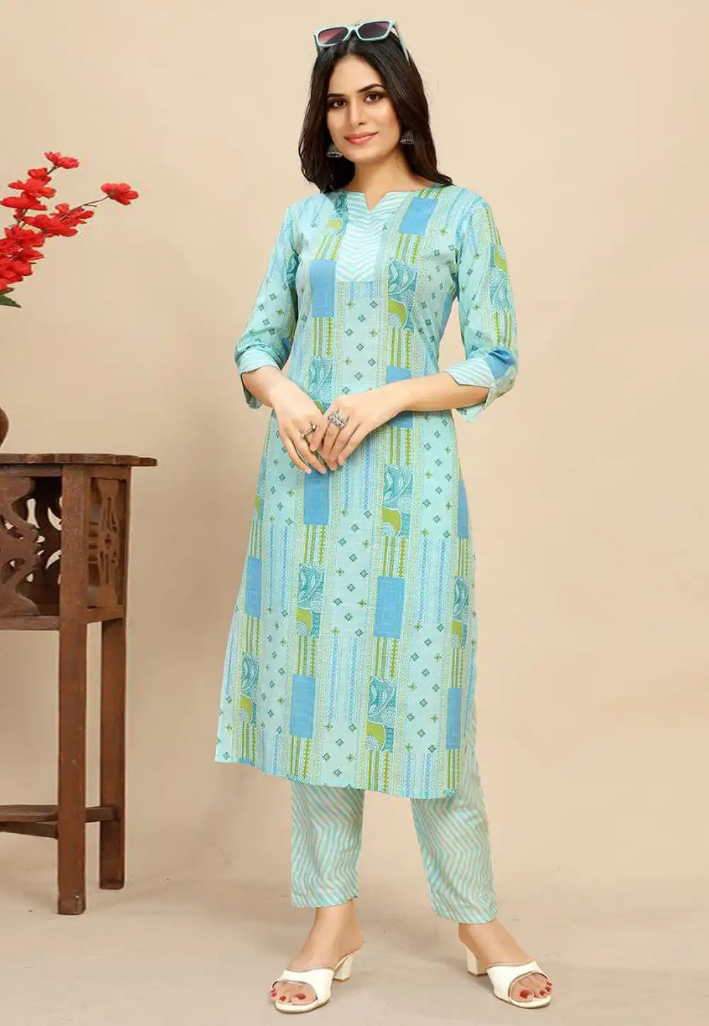 Sky Blue Cotton Kurta Set With Pent 290832