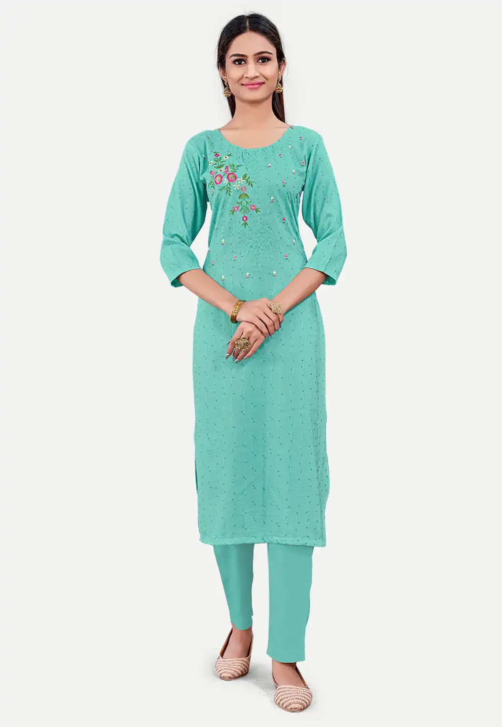 Sky Blue Cotton Long Tunic 288085