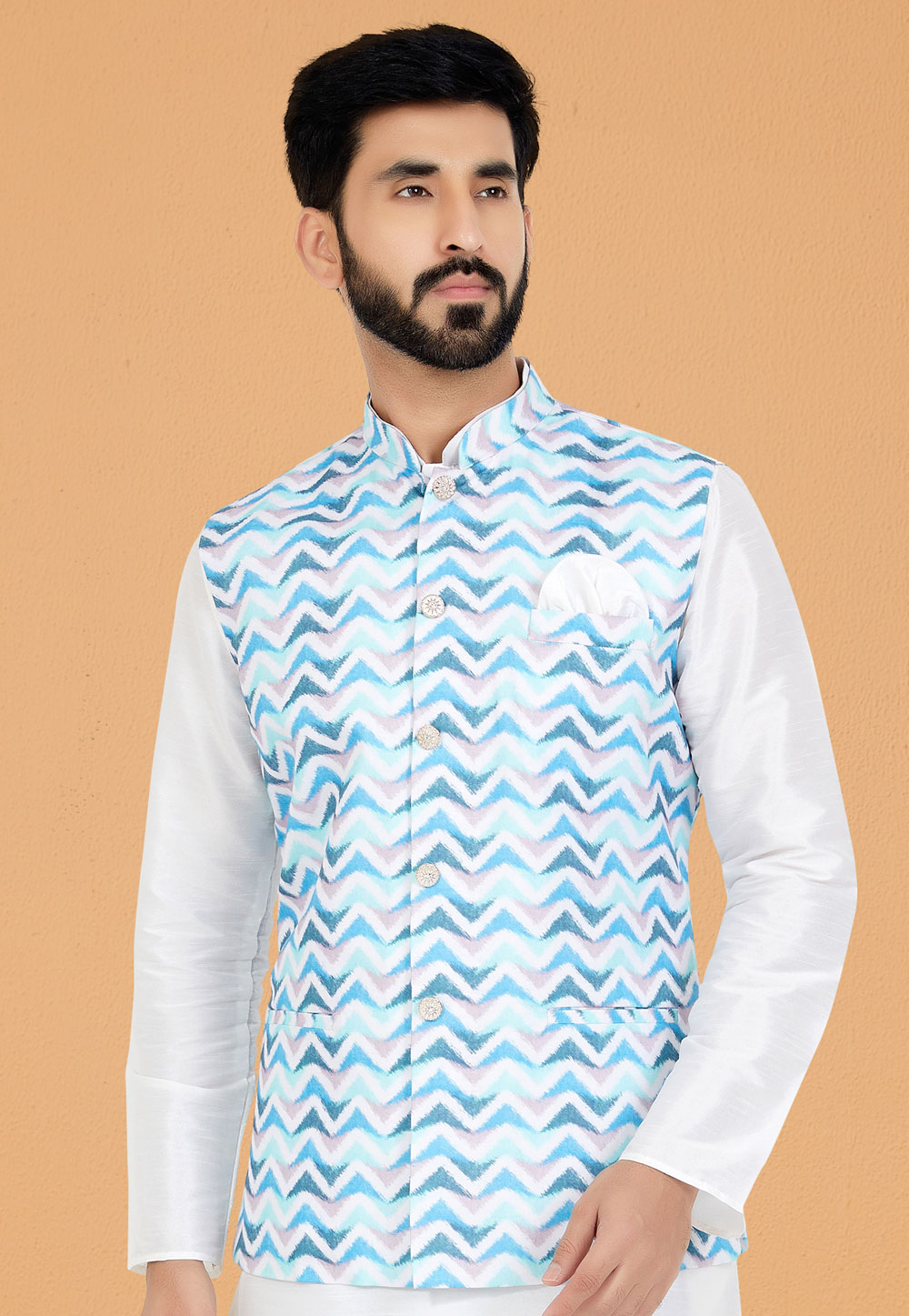 Sky Blue Cotton Nehru Jacket 286778