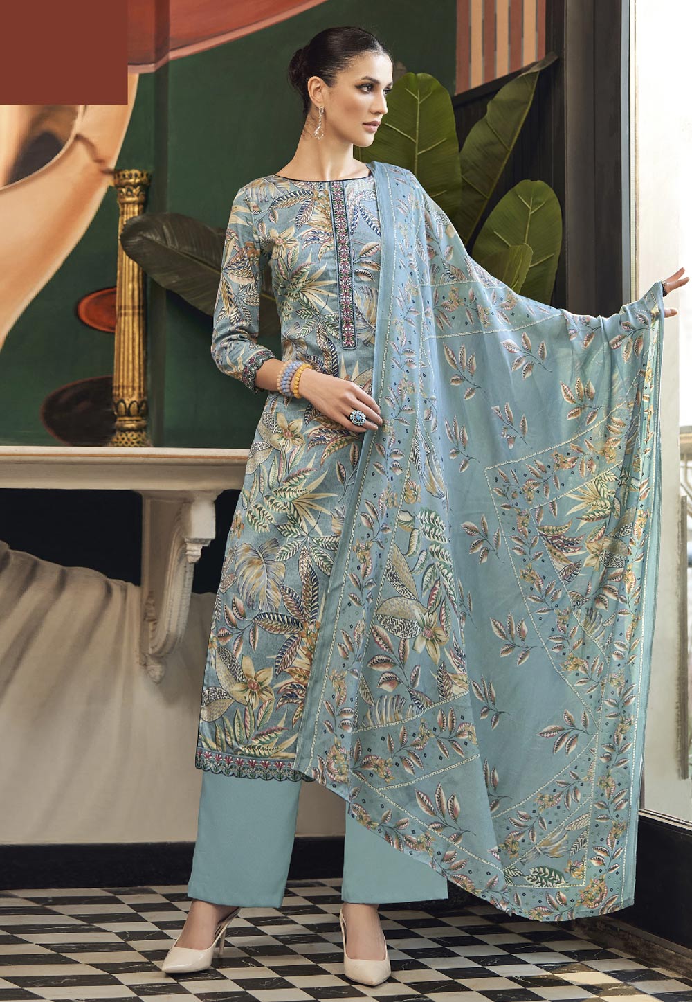 Sky Blue Cotton Pakistani Suit 284973