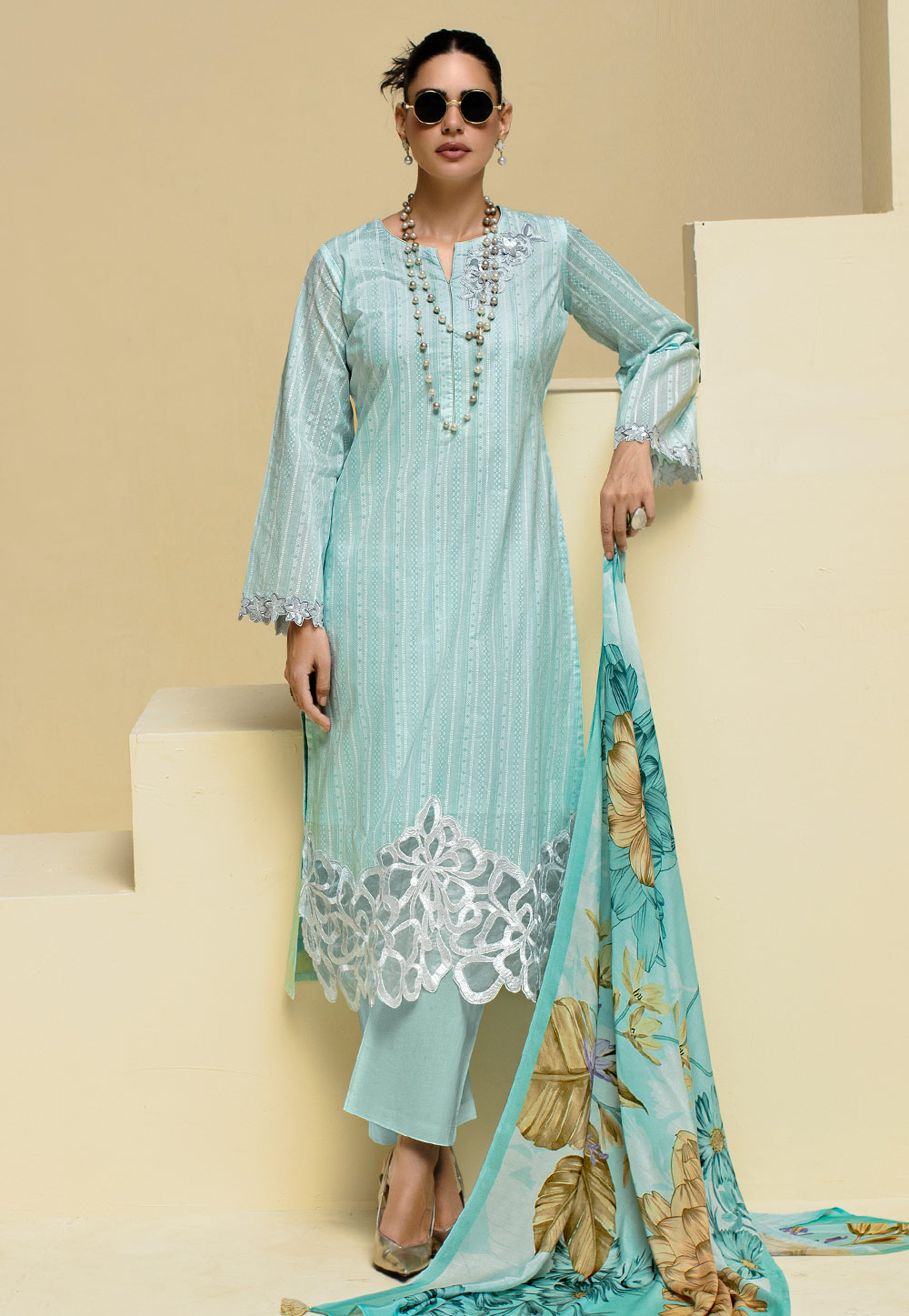Sky Blue Cotton Pakistani Suit 310915