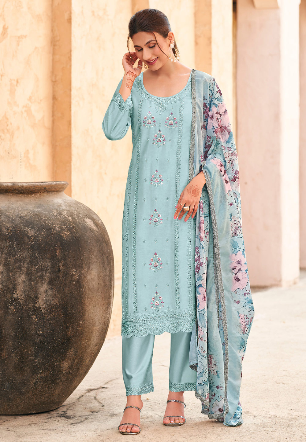 Sky Blue Cotton Pakistani Suit 310620