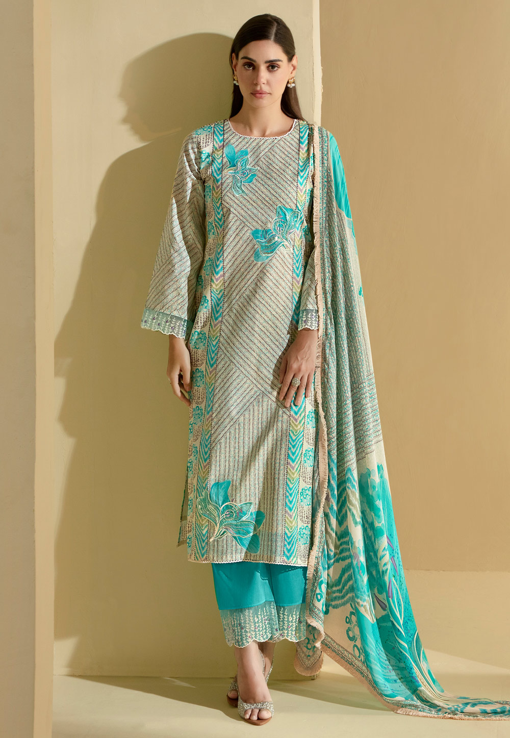 Sky Blue Cotton Pant Style Suit 310916