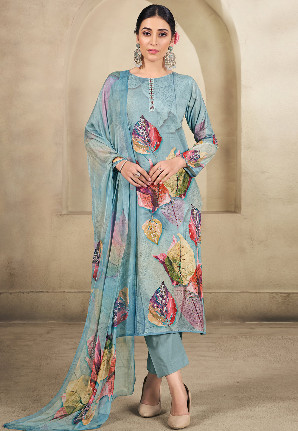 Sky Blue Cotton Pant Style Suit 311043