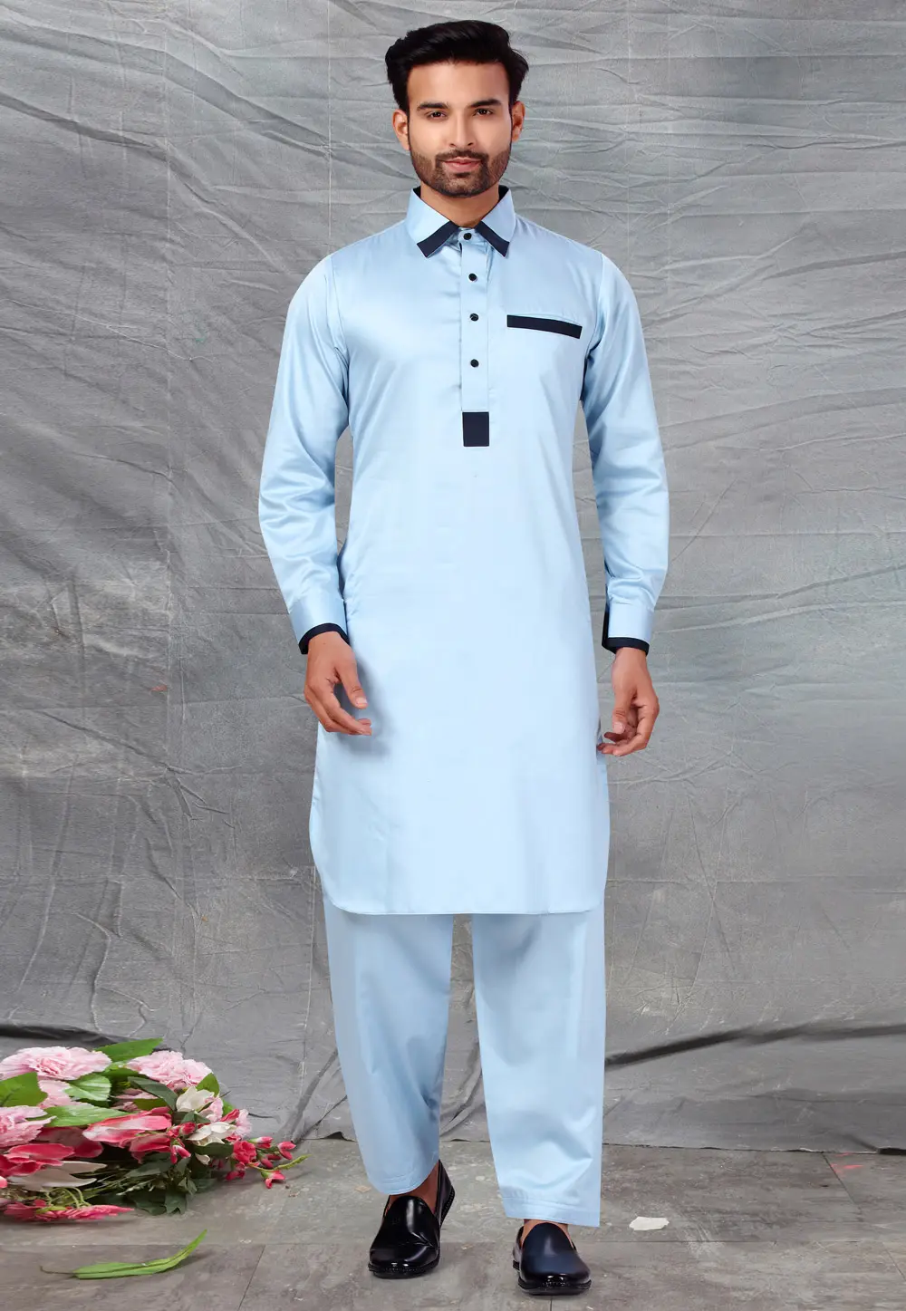 Sky Blue Cotton Pathani Suit 300234