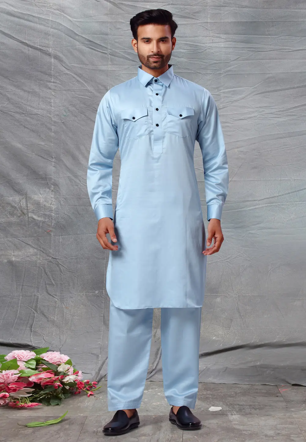 Sky Blue Cotton Pathani Suit 300235