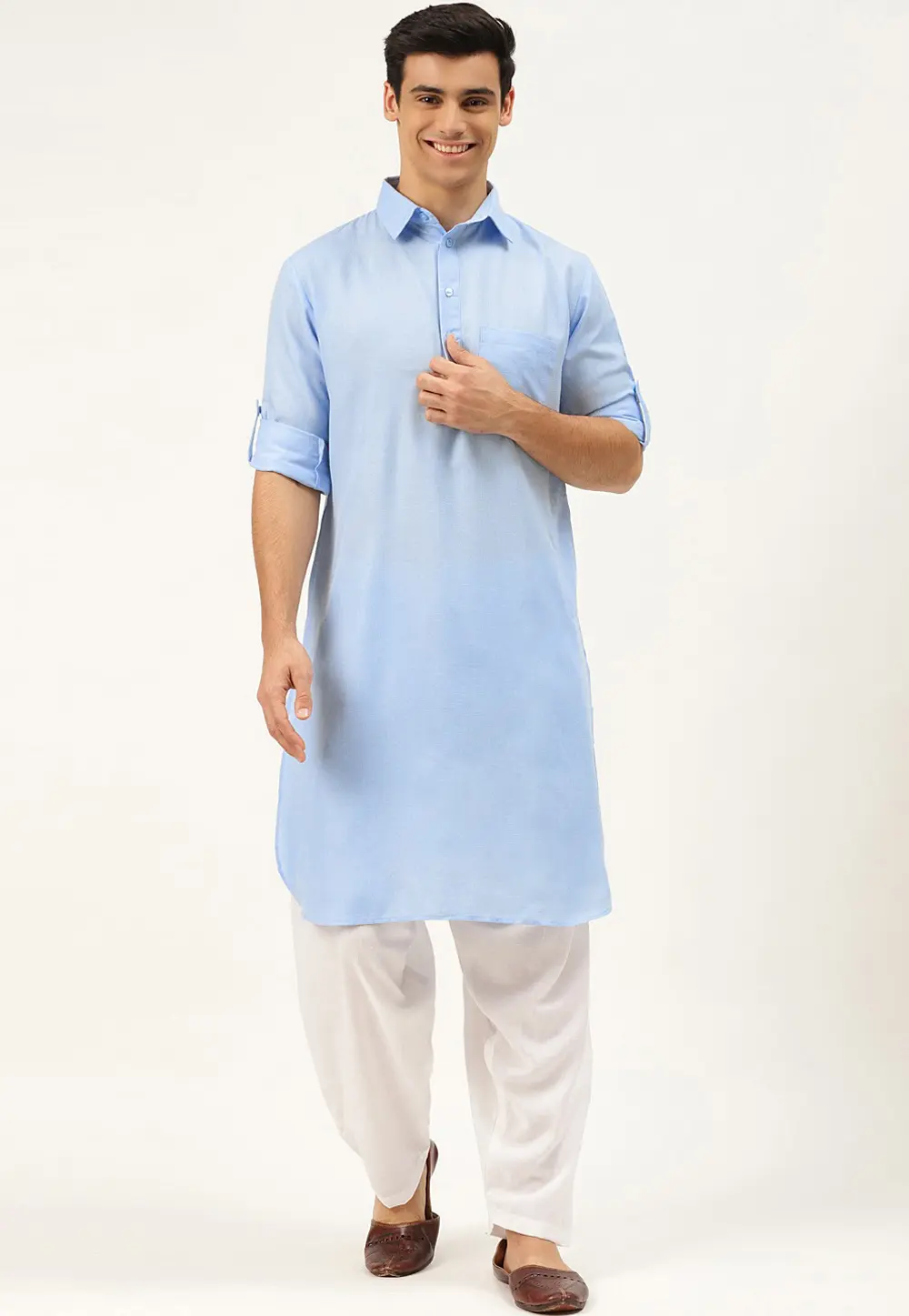 Sky Blue Cotton Pathani Suit 300011