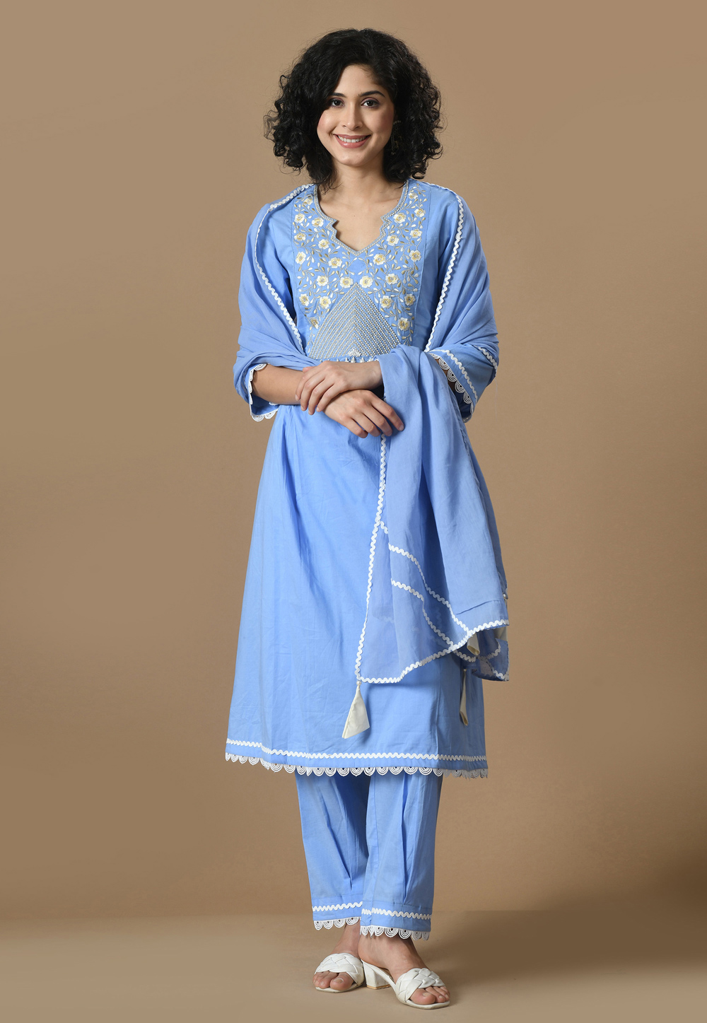 Sky Blue Cotton Readymade Pakistani Suit 305439