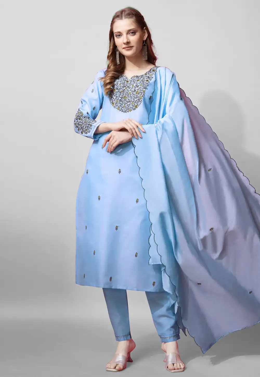 Sky Blue Cotton Readymade Pakistani Suit 290728