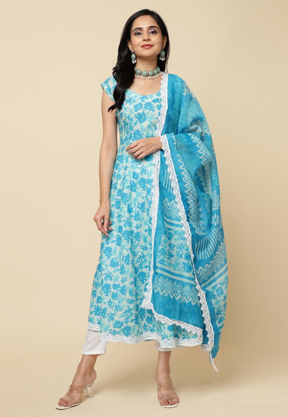 Sky Blue Cotton Readymade Pakistani Suit 285189