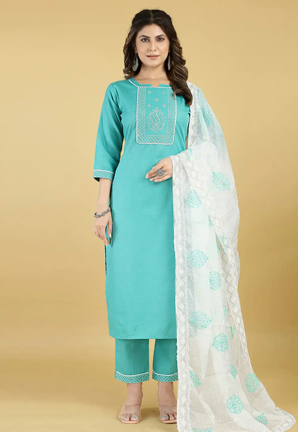 Sky Blue Cotton Readymade Pakistani Suit 290717