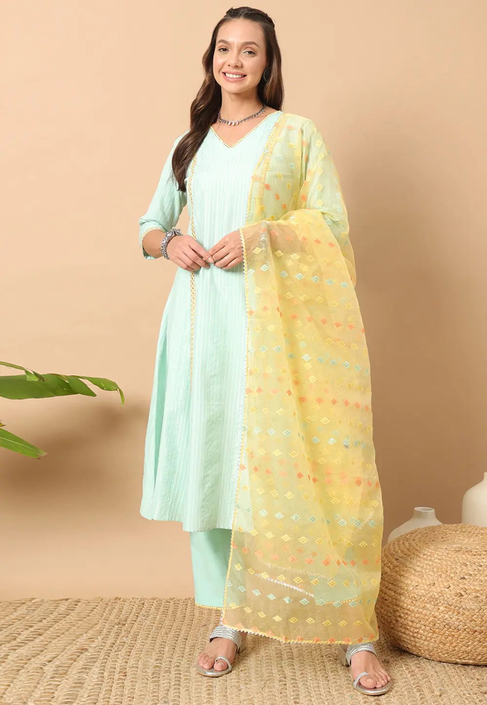 Sky Blue Cotton Readymade Pakistani Suit 300836