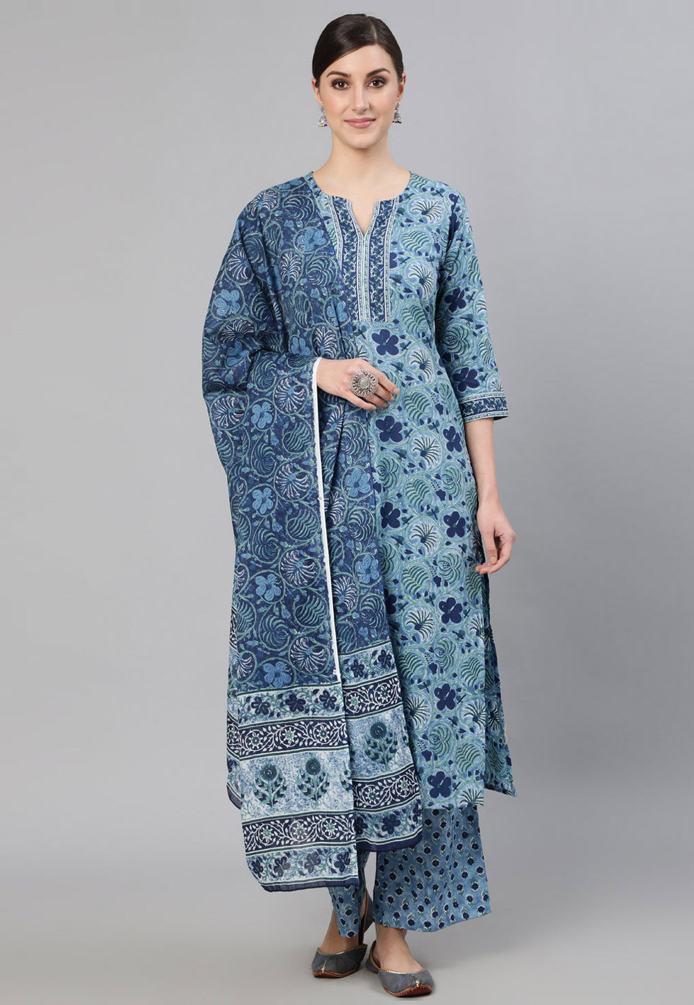 Sky Blue Cotton Readymade Pakistani Suit 282111