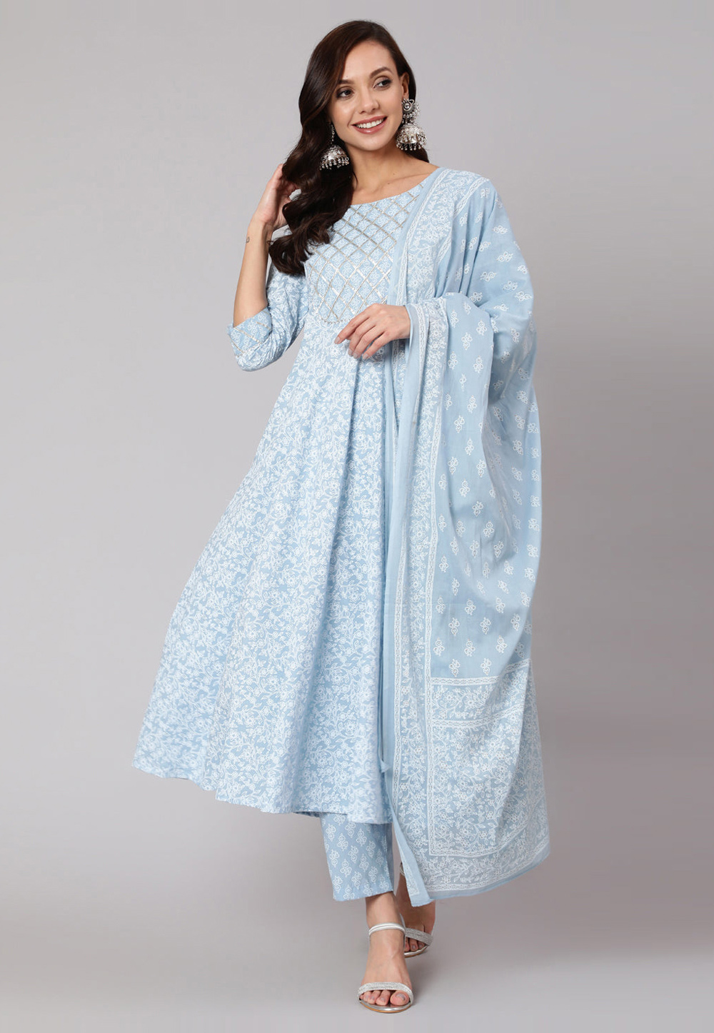 Sky Blue Cotton Readymade Pant Style Suit 282120