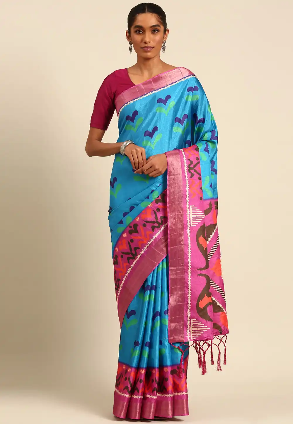 Sky Blue Cotton Saree With Blouse 291985