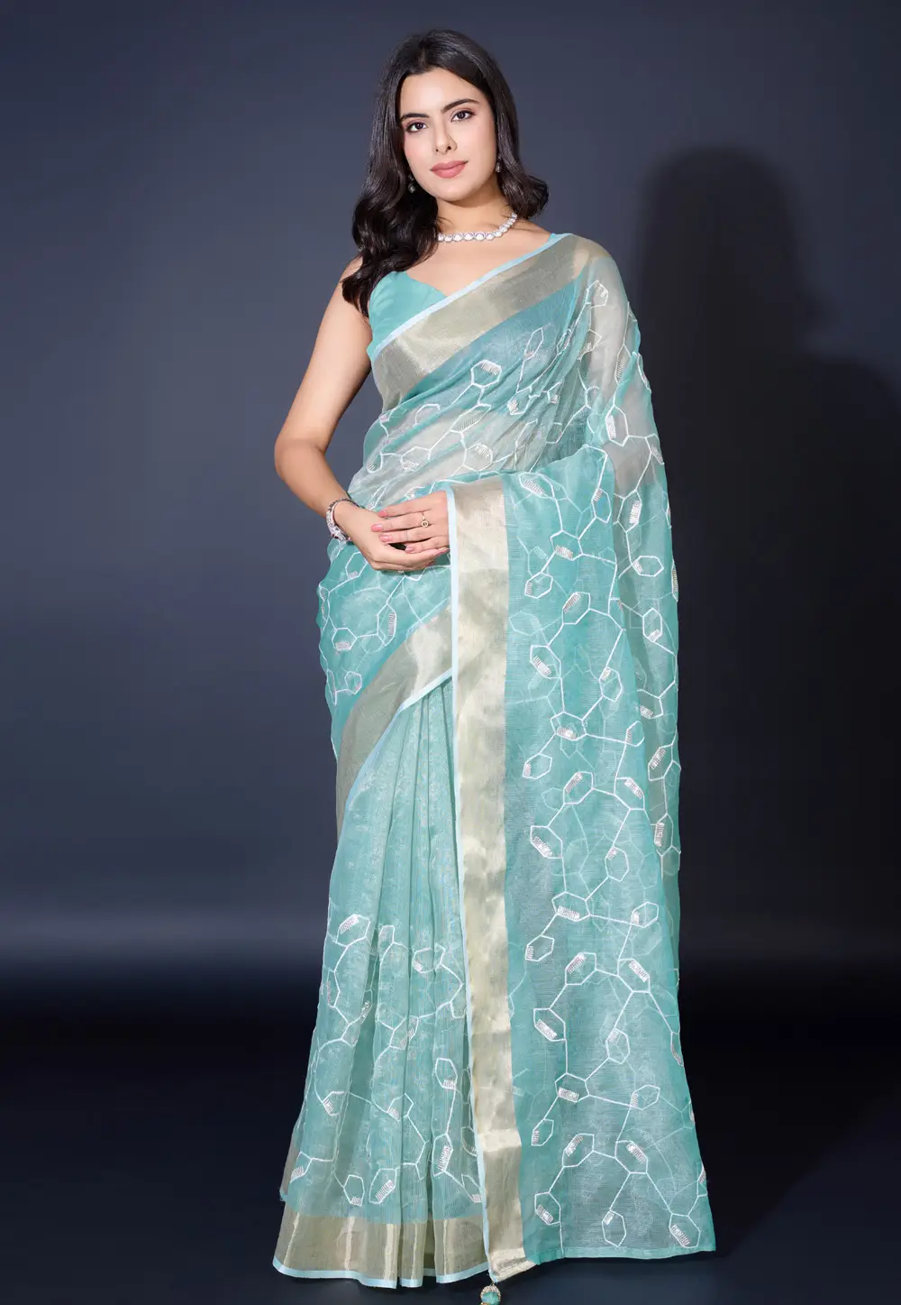 Sky Blue Cotton Silk Light Weight Saree 295841