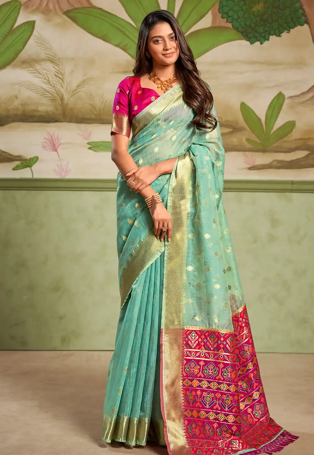 Sky Blue Cotton Silk Saree With Blouse 291898