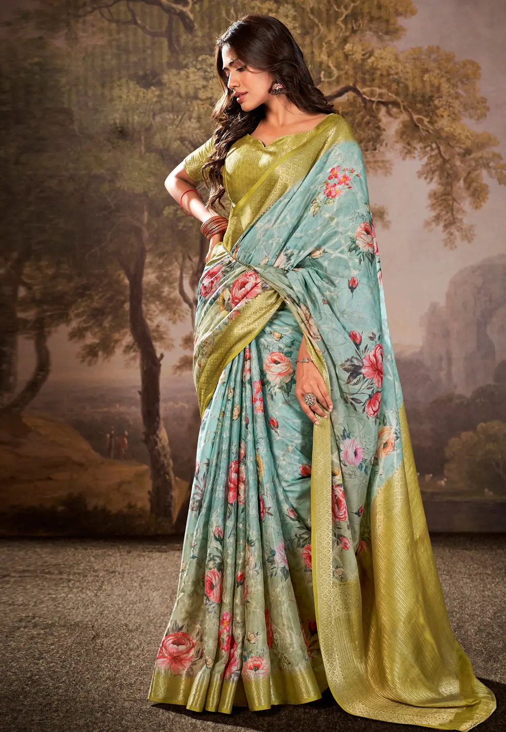 Sky Blue Cotton Silk Saree With Blouse 297261