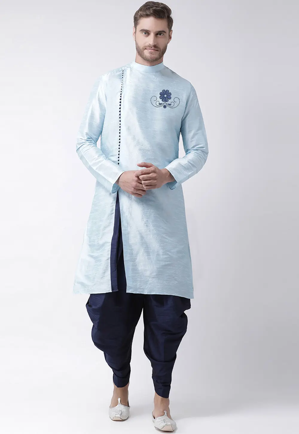 Sky Blue Dupion Silk Dhoti Kurta 304480