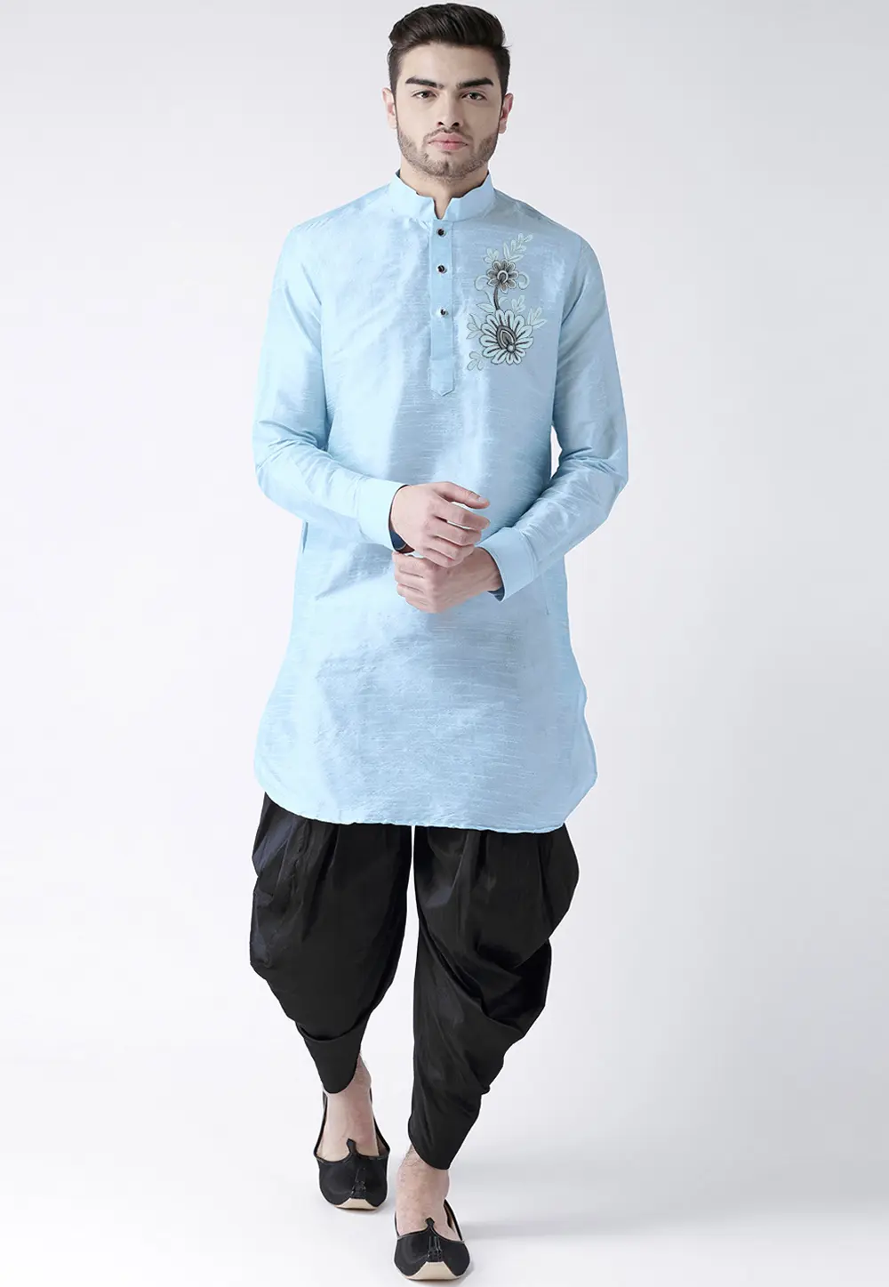 Sky Blue Dupion Silk Dhoti Kurta 304493