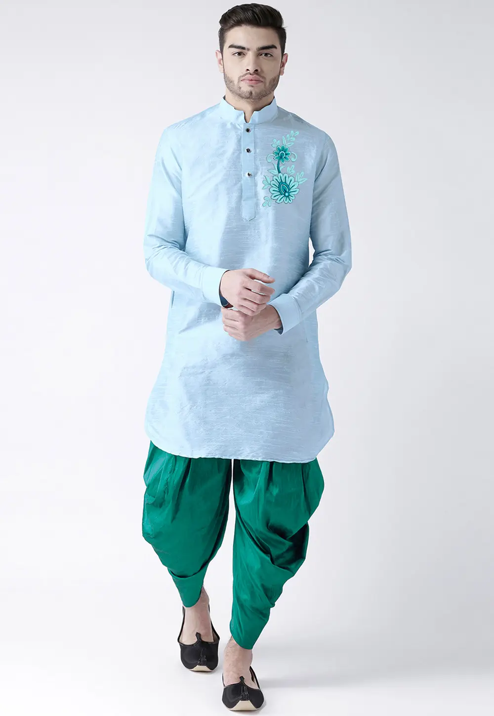 Sky Blue Dupion Silk Dhoti Kurta 304494