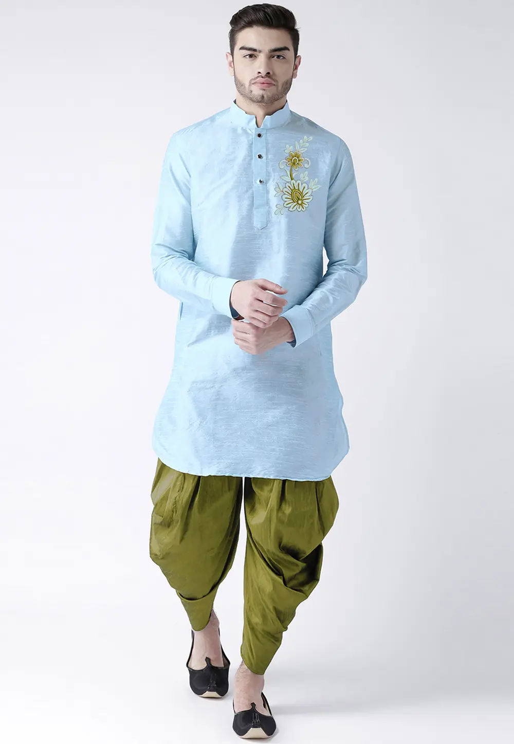 Sky Blue Dupion Silk Dhoti Kurta 304495