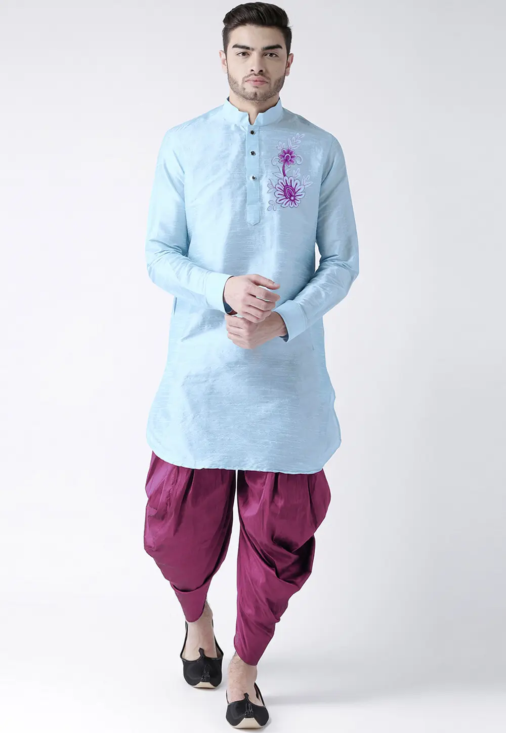 Sky Blue Dupion Silk Dhoti Kurta 304496