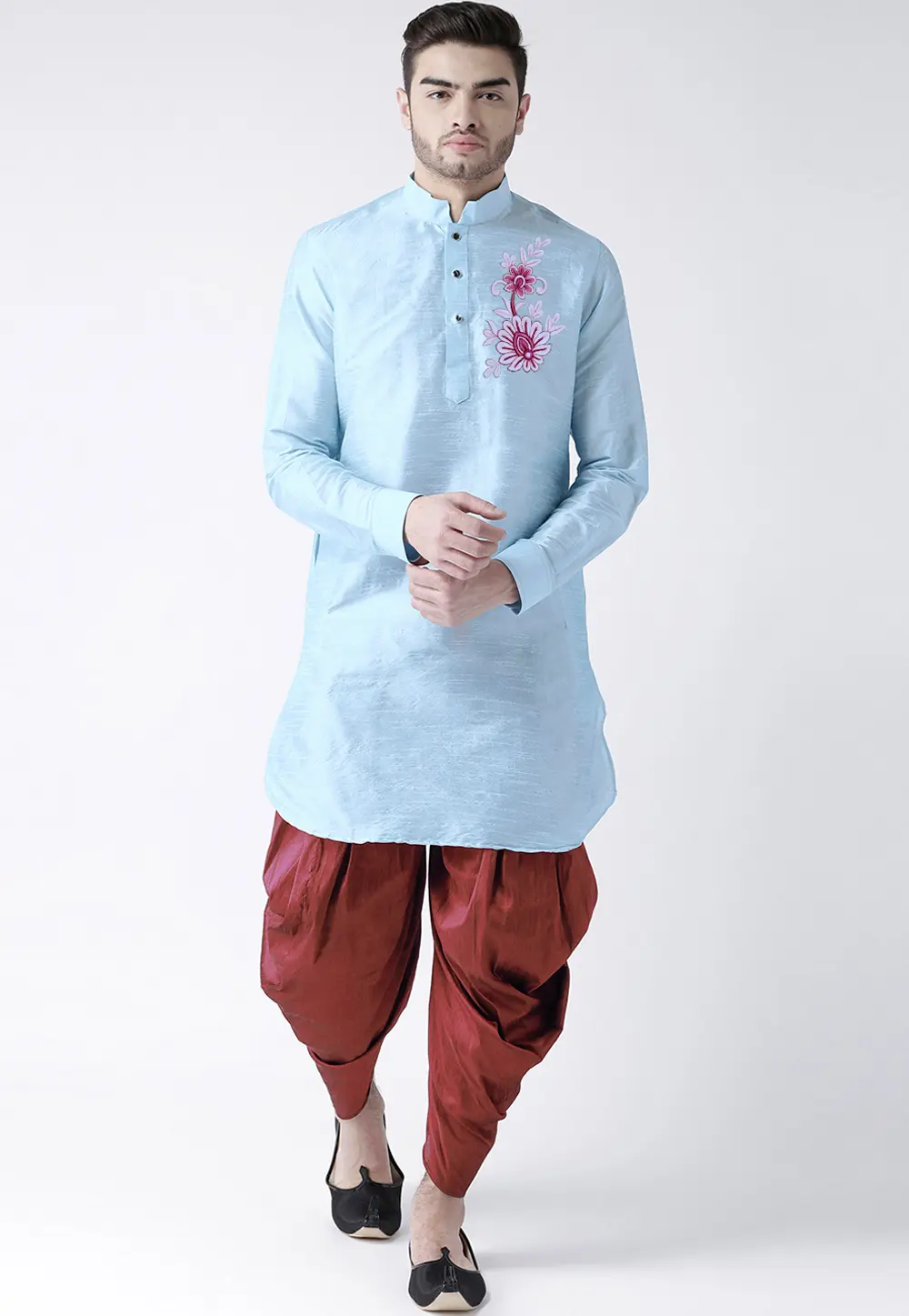 Sky Blue Dupion Silk Dhoti Kurta 304497