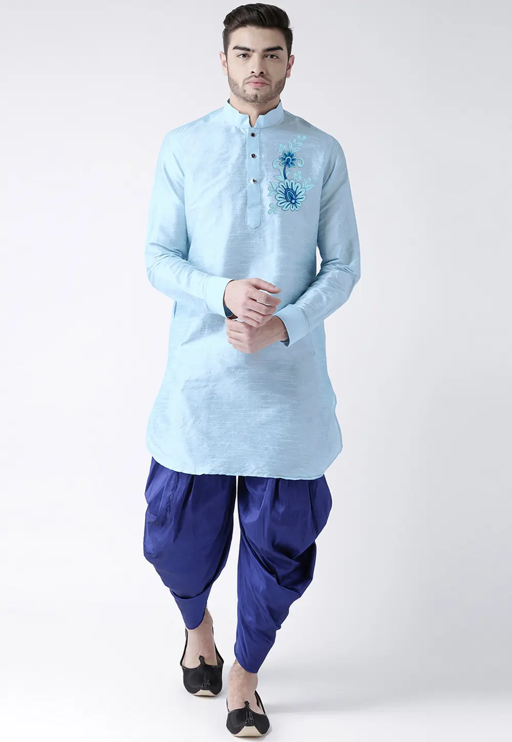 Sky Blue Dupion Silk Dhoti Kurta 304498