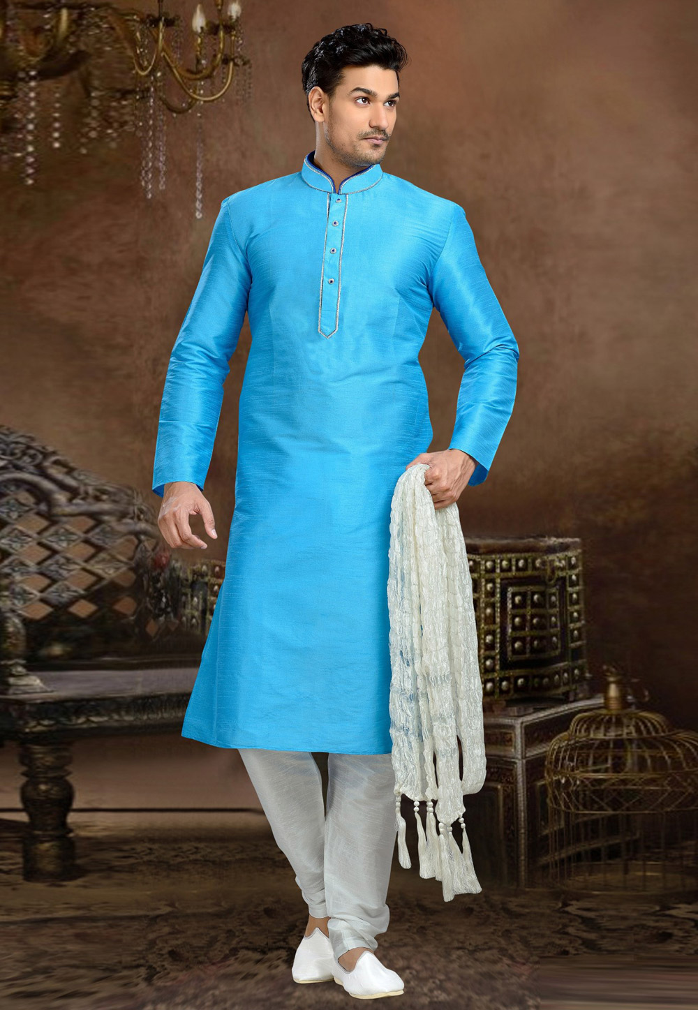 Sky Blue Dupion Silk Kurta Pajama 310785