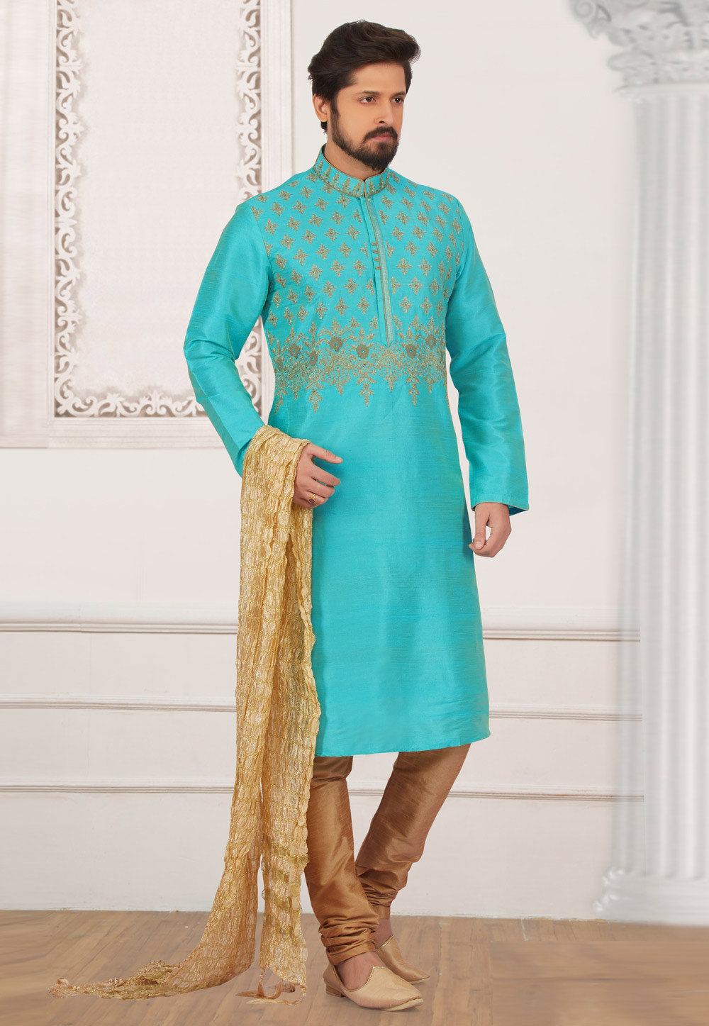 Sky Blue Dupion Silk Kurta Pajama 279446