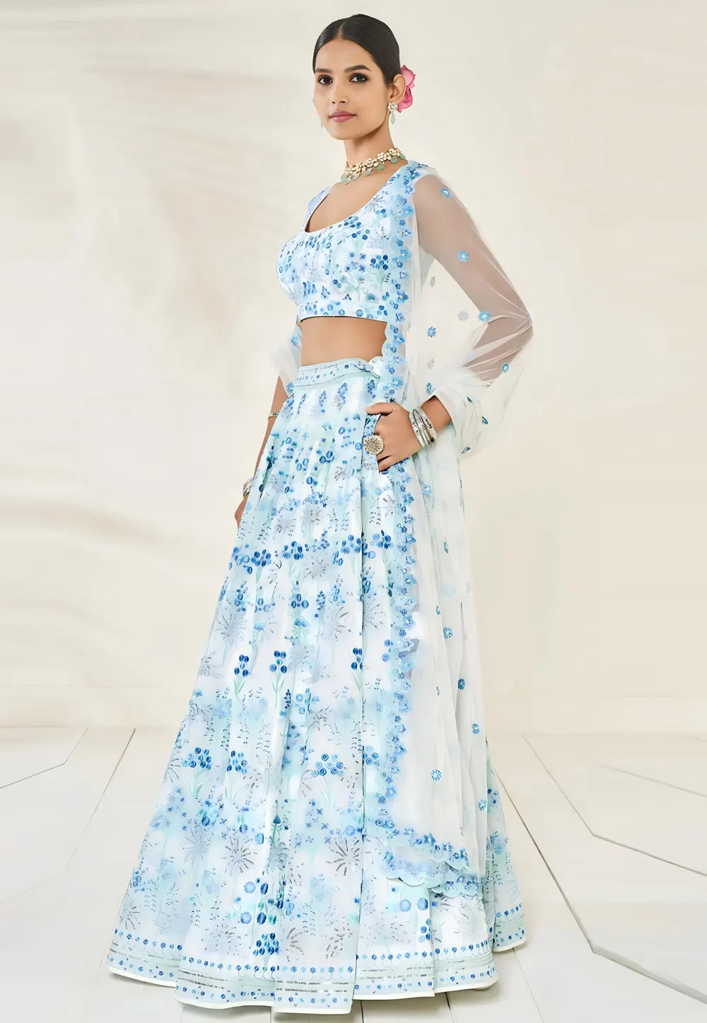 Sky Blue Faux Georgette Lehenga Choli 301038