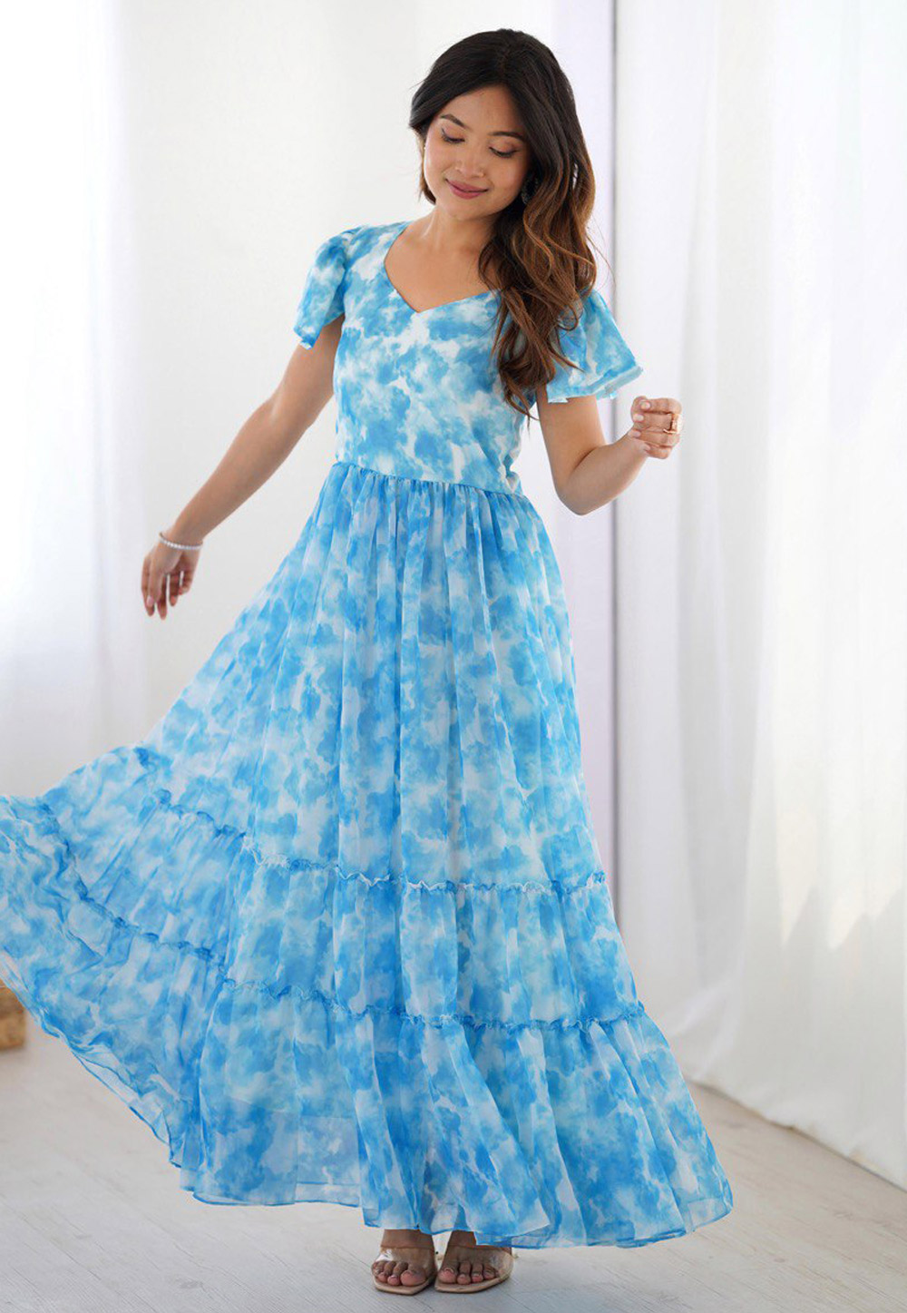 Sky Blue Faux Georgette Printed Gown 310649