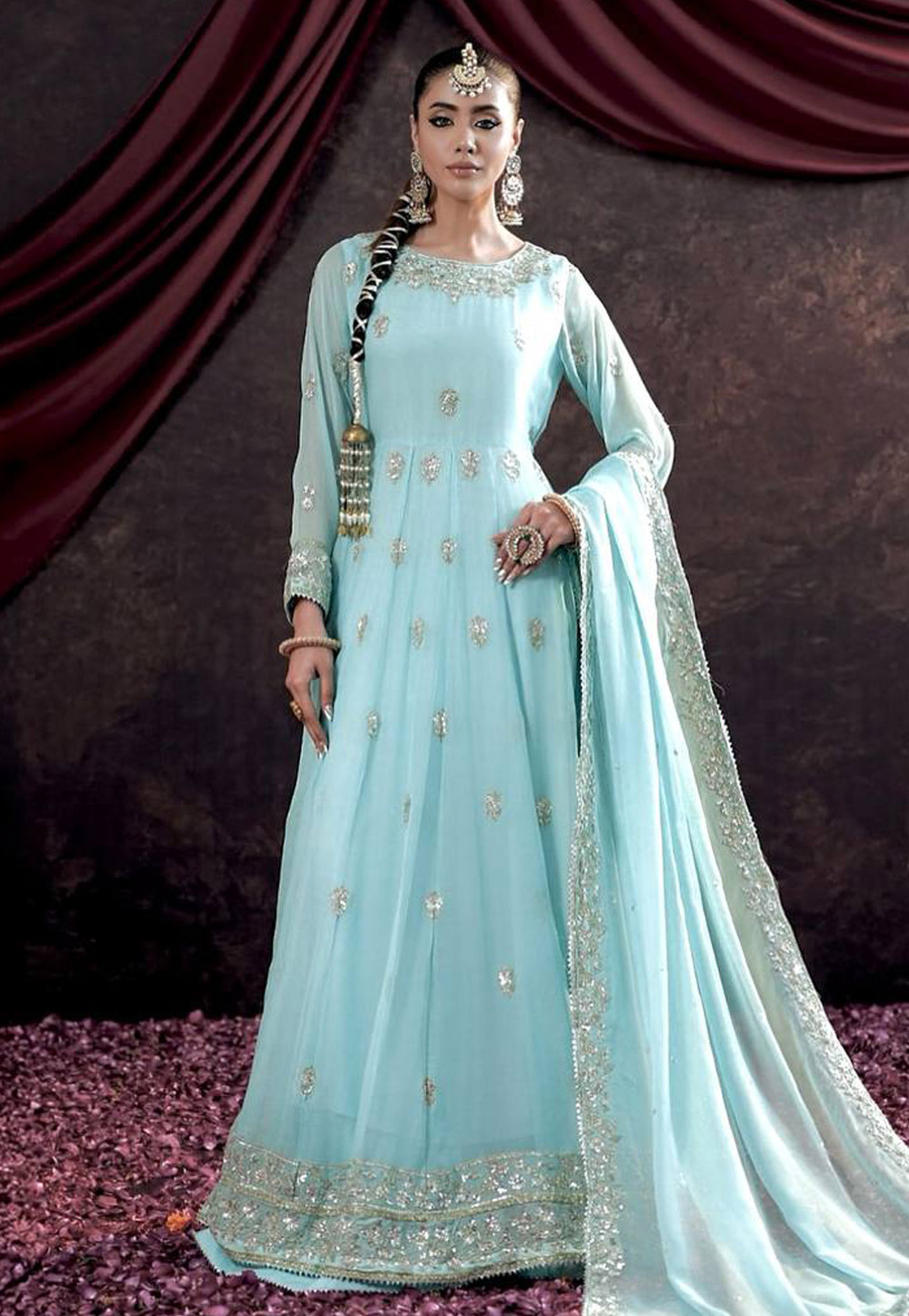 Sky Blue Faux Georgette Readymade Anarkali Suit 309941