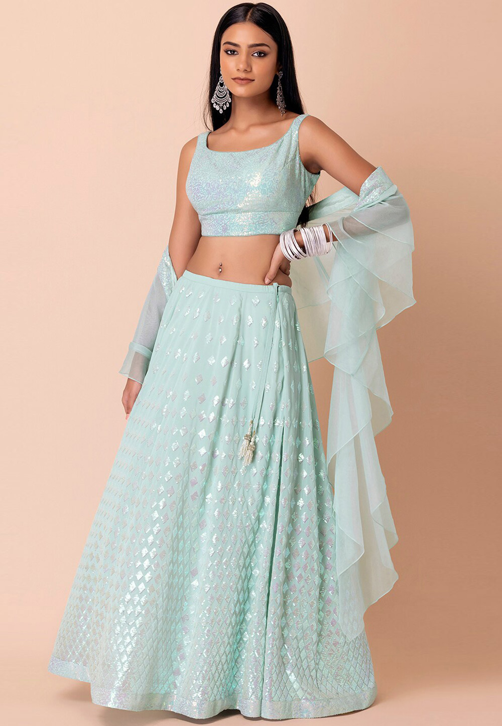 Sky Blue Georgette A Line Lehenga Choli 309187