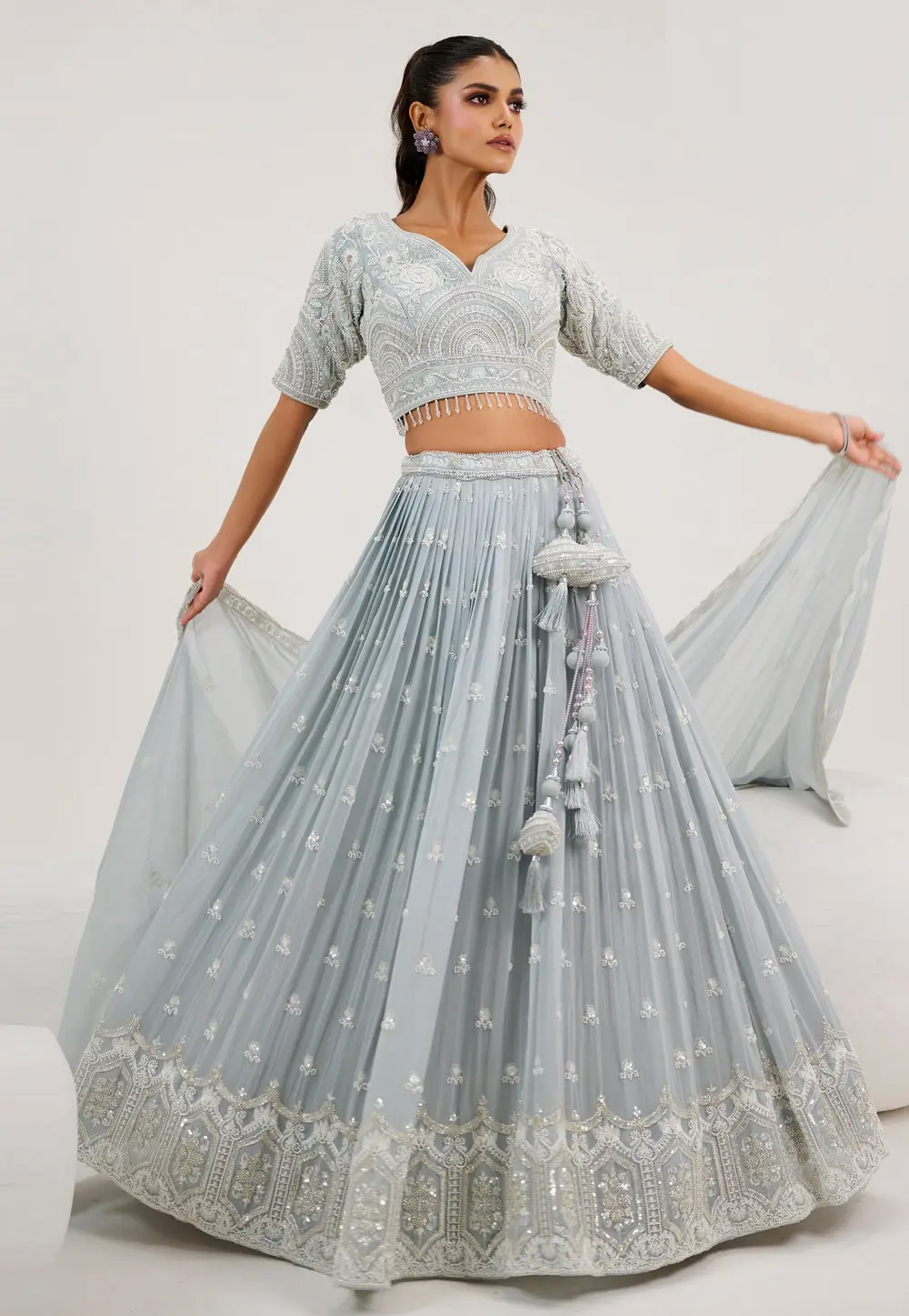 Sky Blue Georgette Circular Lehenga Choli 298218