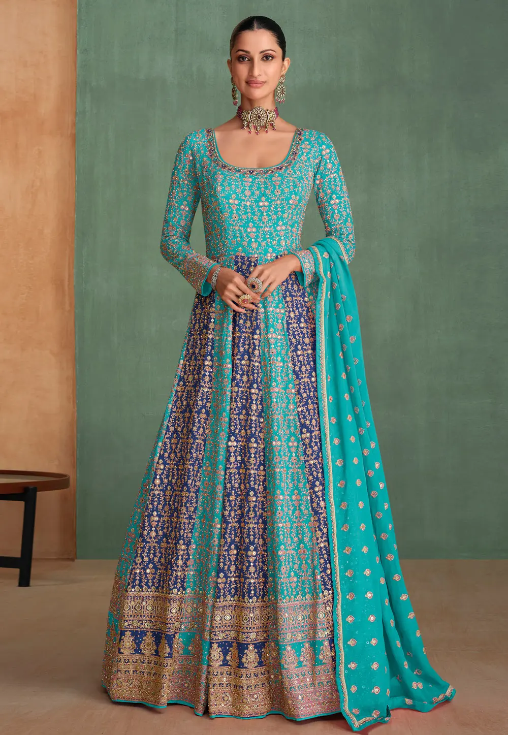 Sky Blue Georgette Embroidered Anarkali Suit 303888