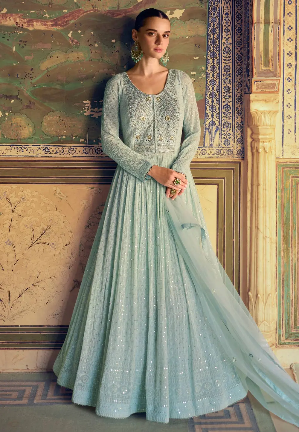 Sky Blue Georgette Embroidered Anarkali Suit 303885