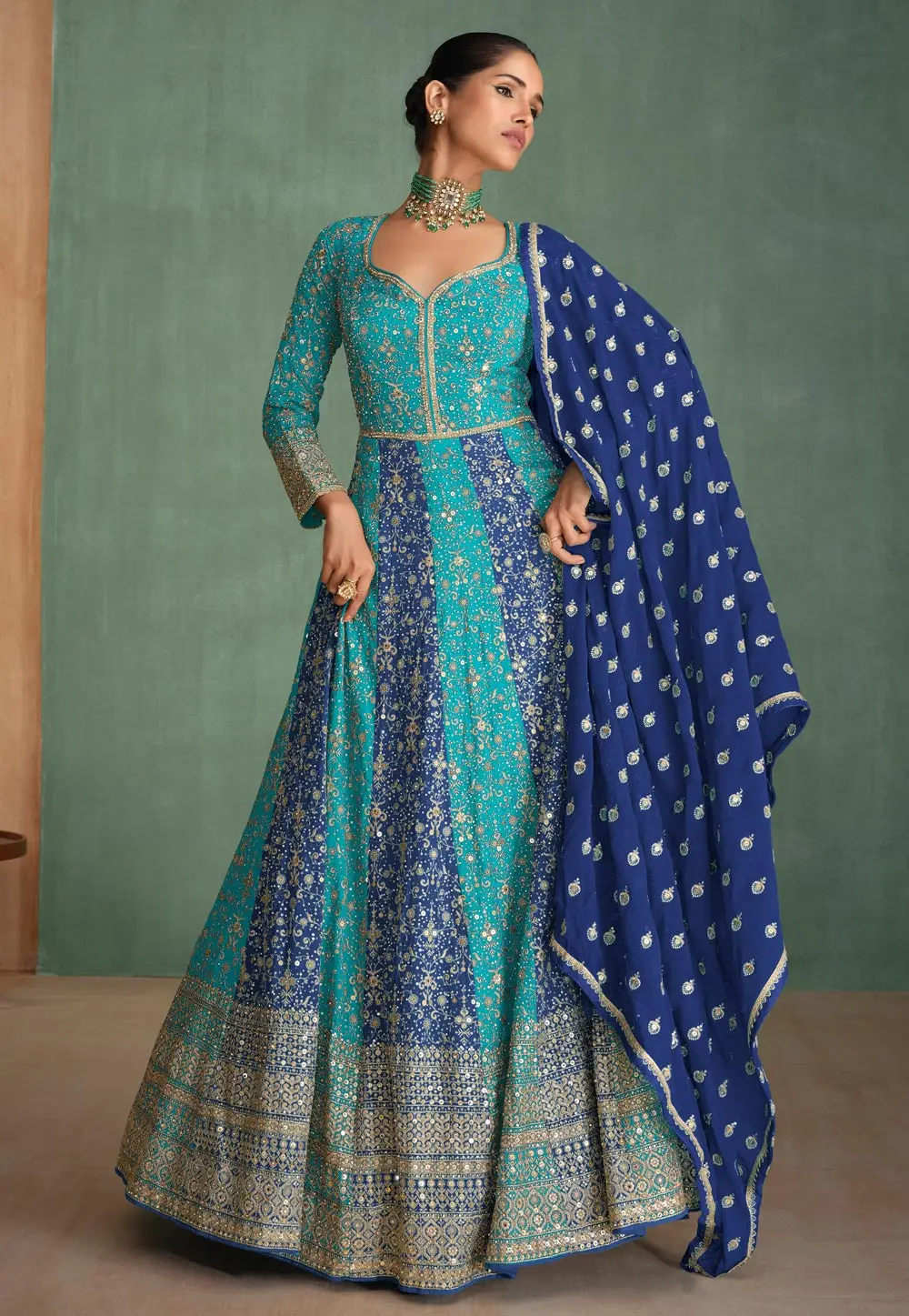 Sky Blue Georgette Embroidered Long Anarkali Suit 301776