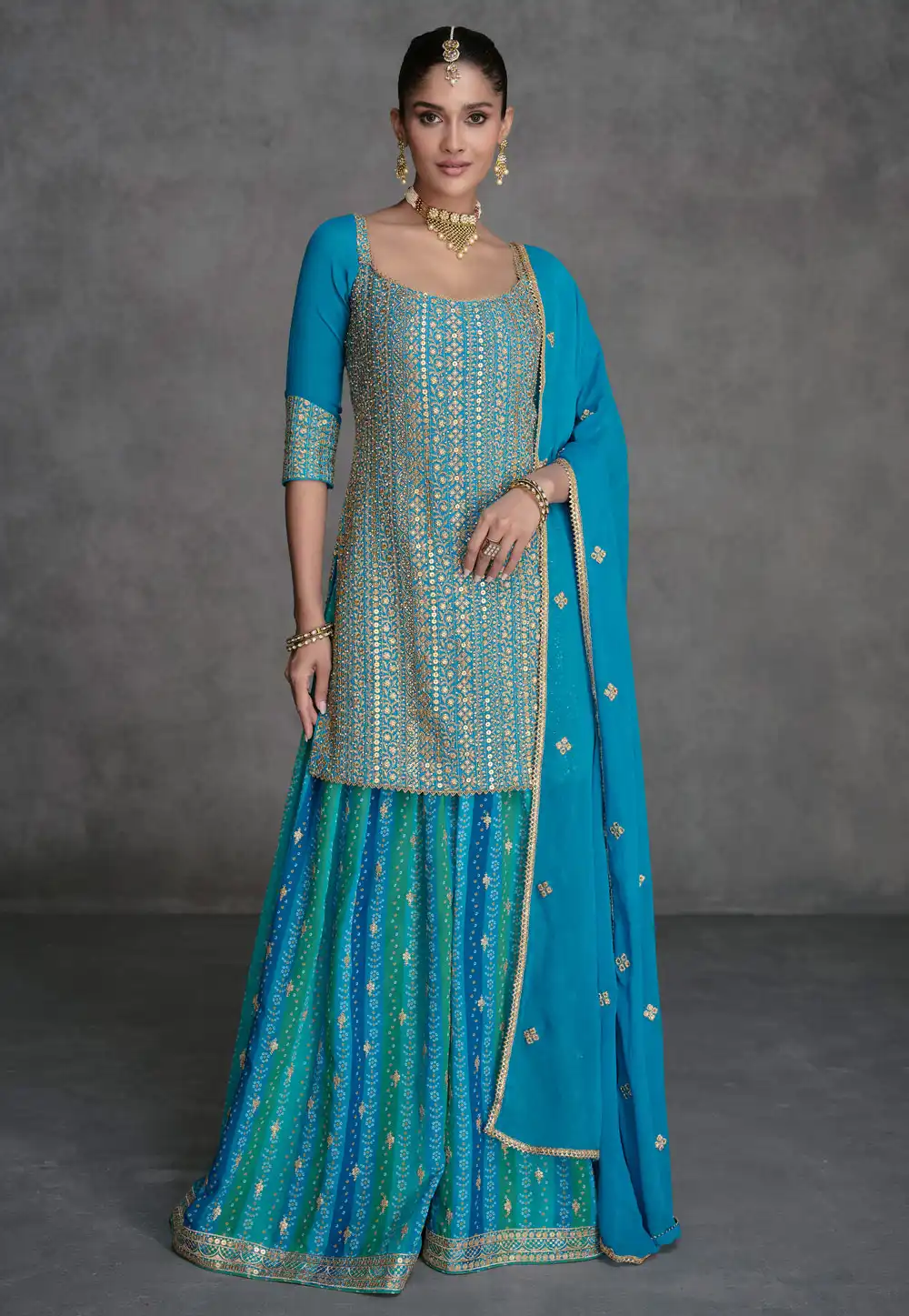 Sky Blue Georgette Embroidered Pakistani Suit 290684