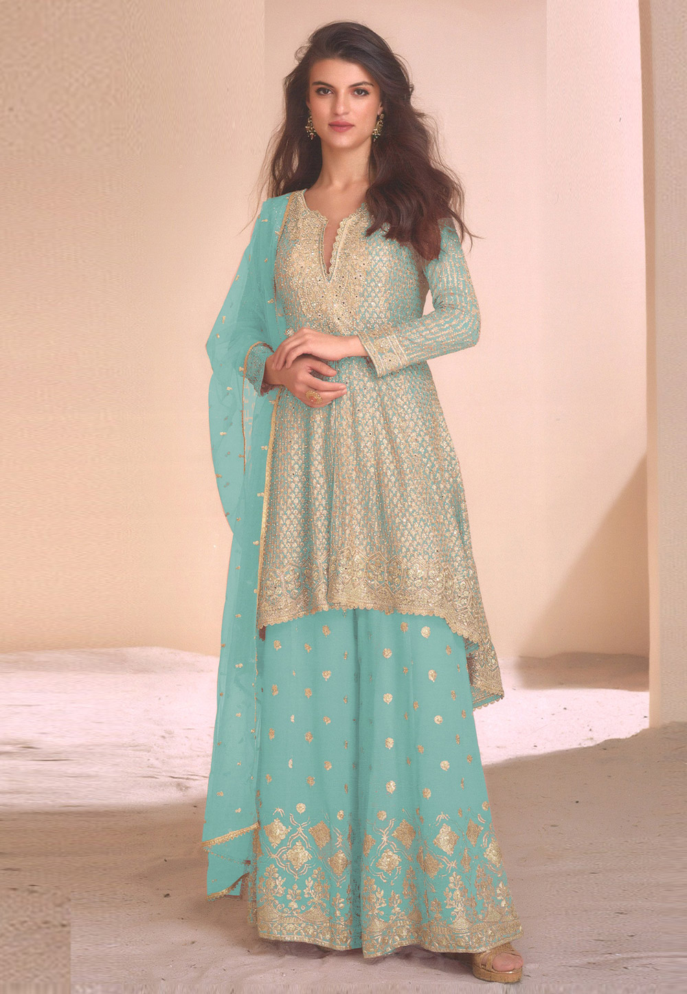 Sky Blue Georgette Embroidered Pakistani Suit 310744