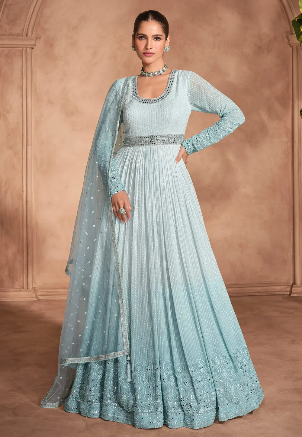 Sky Blue Georgette Floor Length Anarkali Suit 297434