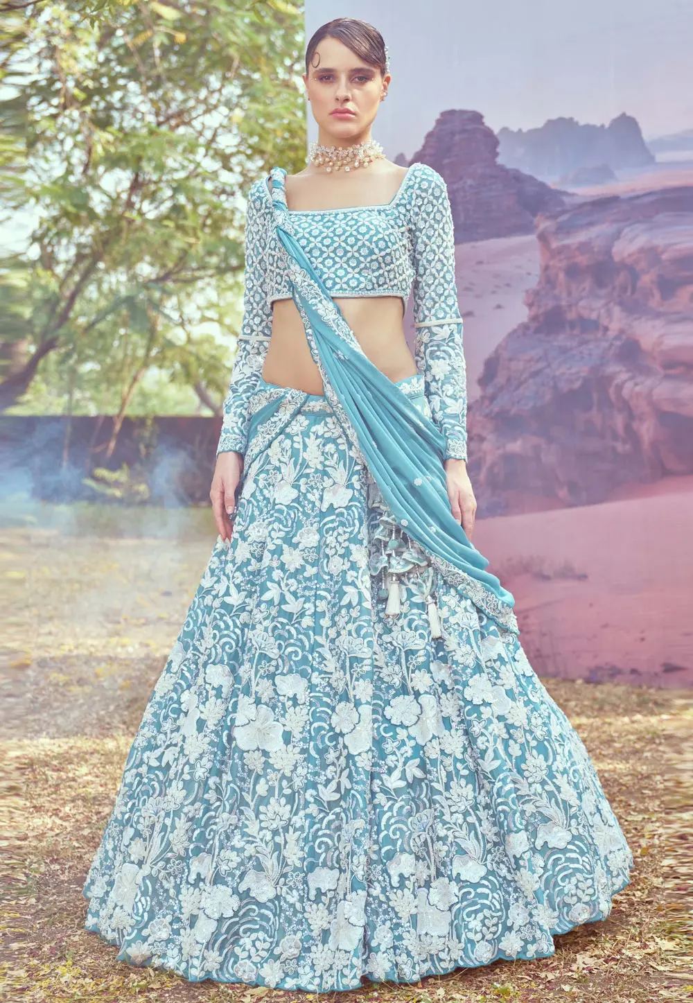 Sky Blue Georgette Lehenga Choli 304189